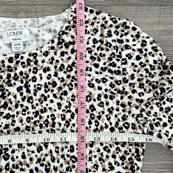 J.CREW Teddie Sweater Sz XXS Lightweight Leopard Print Shadow Cat Neutral Animal - Picture 10 of 12